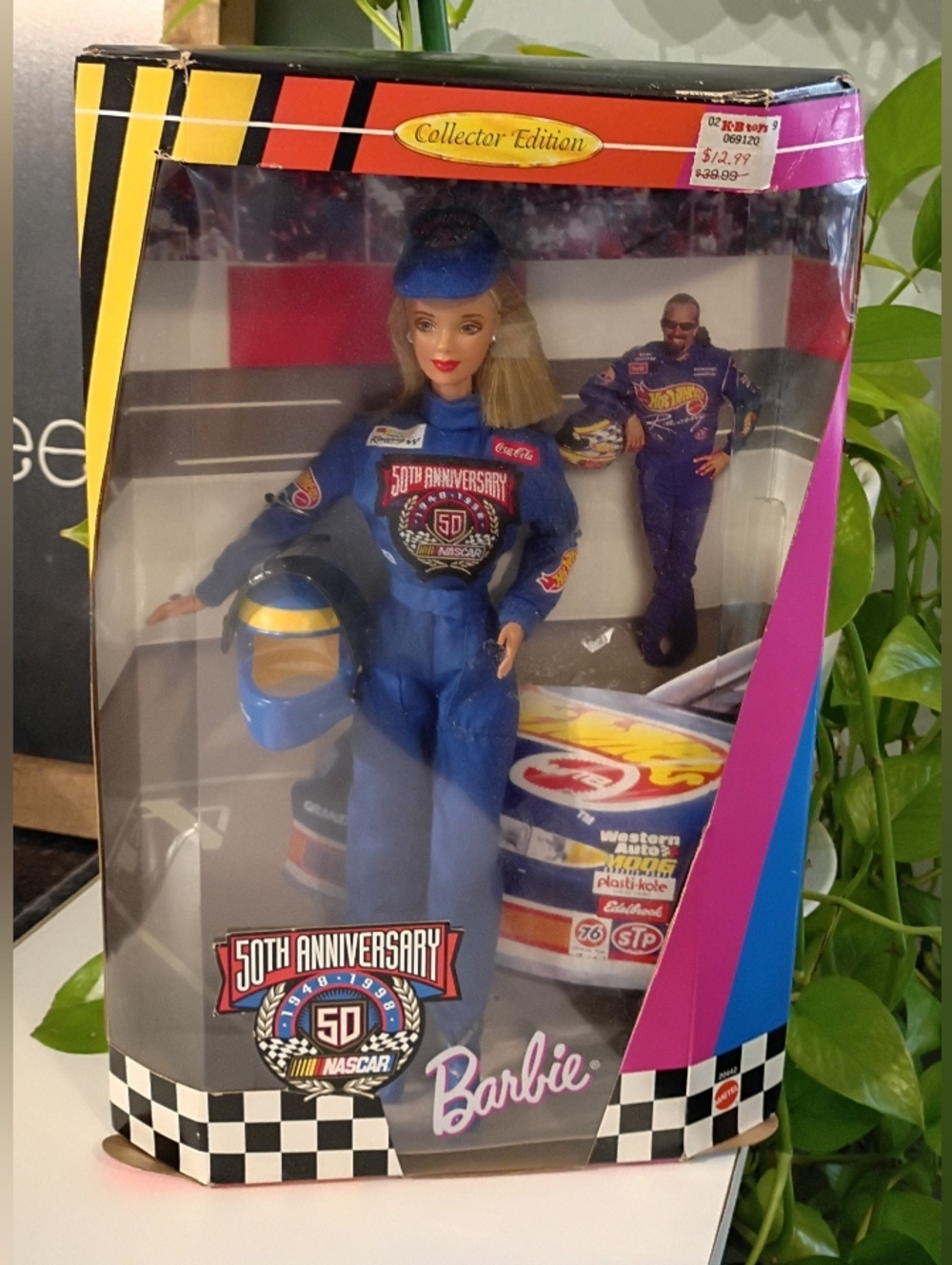 Barbie Blue Racing Collector Edition Doll with Pink and Yellow Box Accents